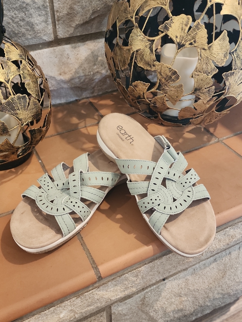 Earth Women's Light Mint Green Braided Slide Sandals
